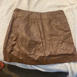 Brown leather, free people, mini skirt